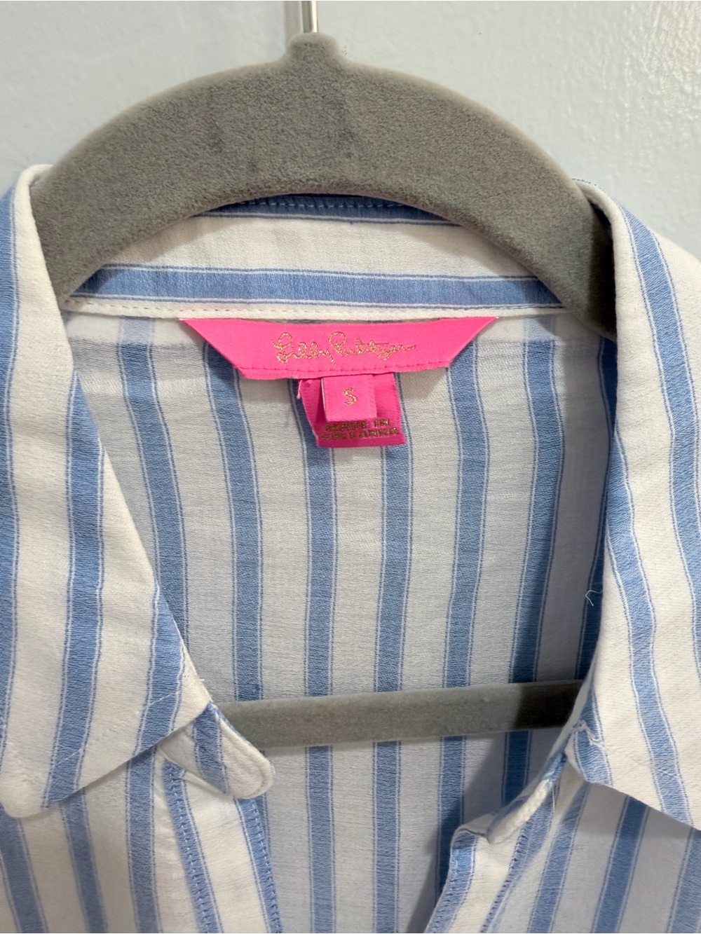 Lilly Pulitzer Blue White Striped Bell Sleeve Tie Front Blouse Coastal Small - Picture 7 of 10